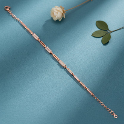 Rectangular Pav Link Rose Gold Silver Bracelet