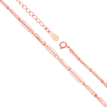 Rectangular Pav Link Rose Gold Silver Bracelet