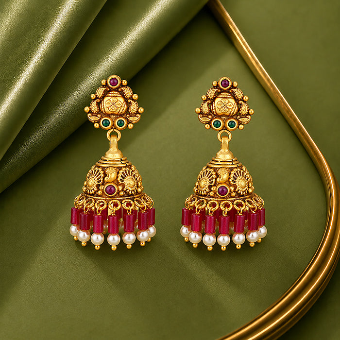 Red Drape 925 Sterling Silver Jhumka Earring for Women