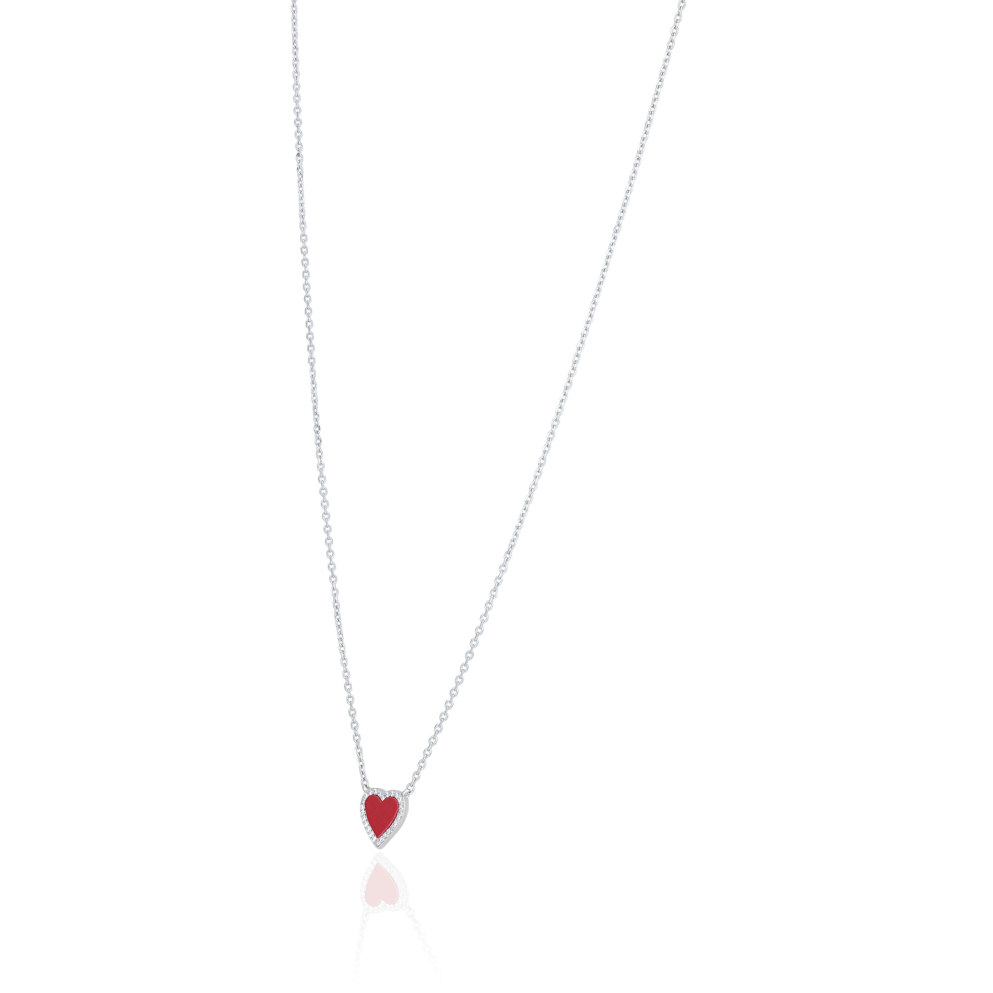 Red Enamel Heart Silver Chain Pendant