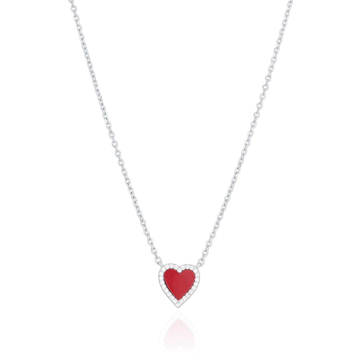 Red Enamel Heart Silver Chain Pendant