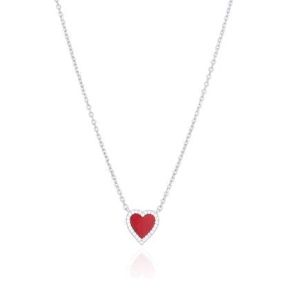 Red Enamel Heart Silver Chain Pendant