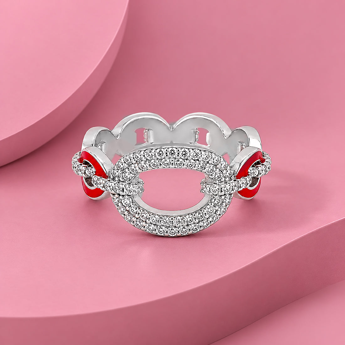Red Accent Link Brilliance 925 Sterling Silver Ring for women