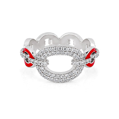 Red Accent Link Brilliance 925 Sterling Silver Ring for women