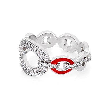Red Accent Link Brilliance 925 Sterling Silver Ring for women