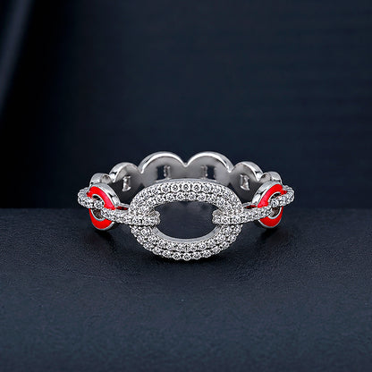 Red Accent Link Brilliance 925 Sterling Silver Ring for women