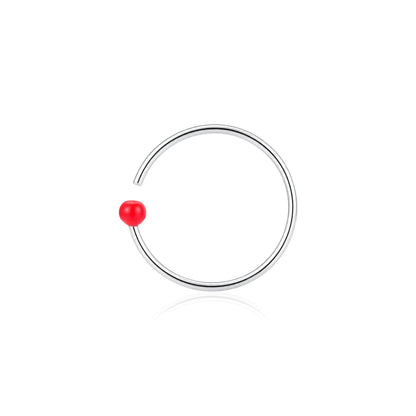 Red Bead Silver Nose Hoop Ring