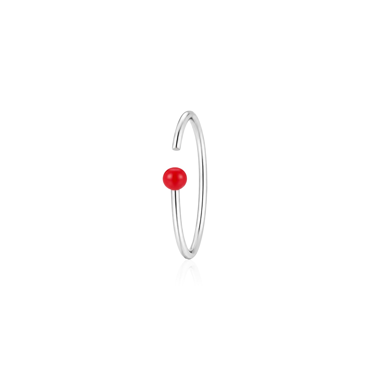 Red Bead Silver Nose Hoop Ring
