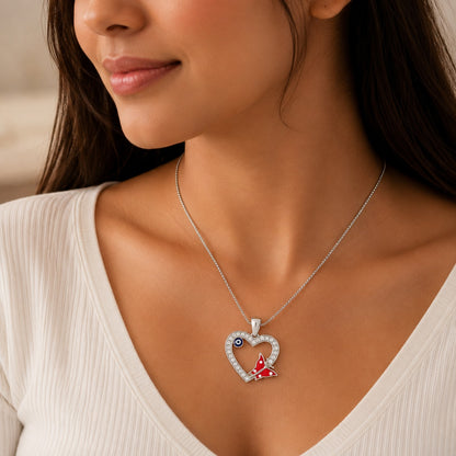 Red Butterfly 925 Sterling Silver Heart Pendant