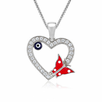Red Butterfly 925 Sterling Silver Heart Pendant