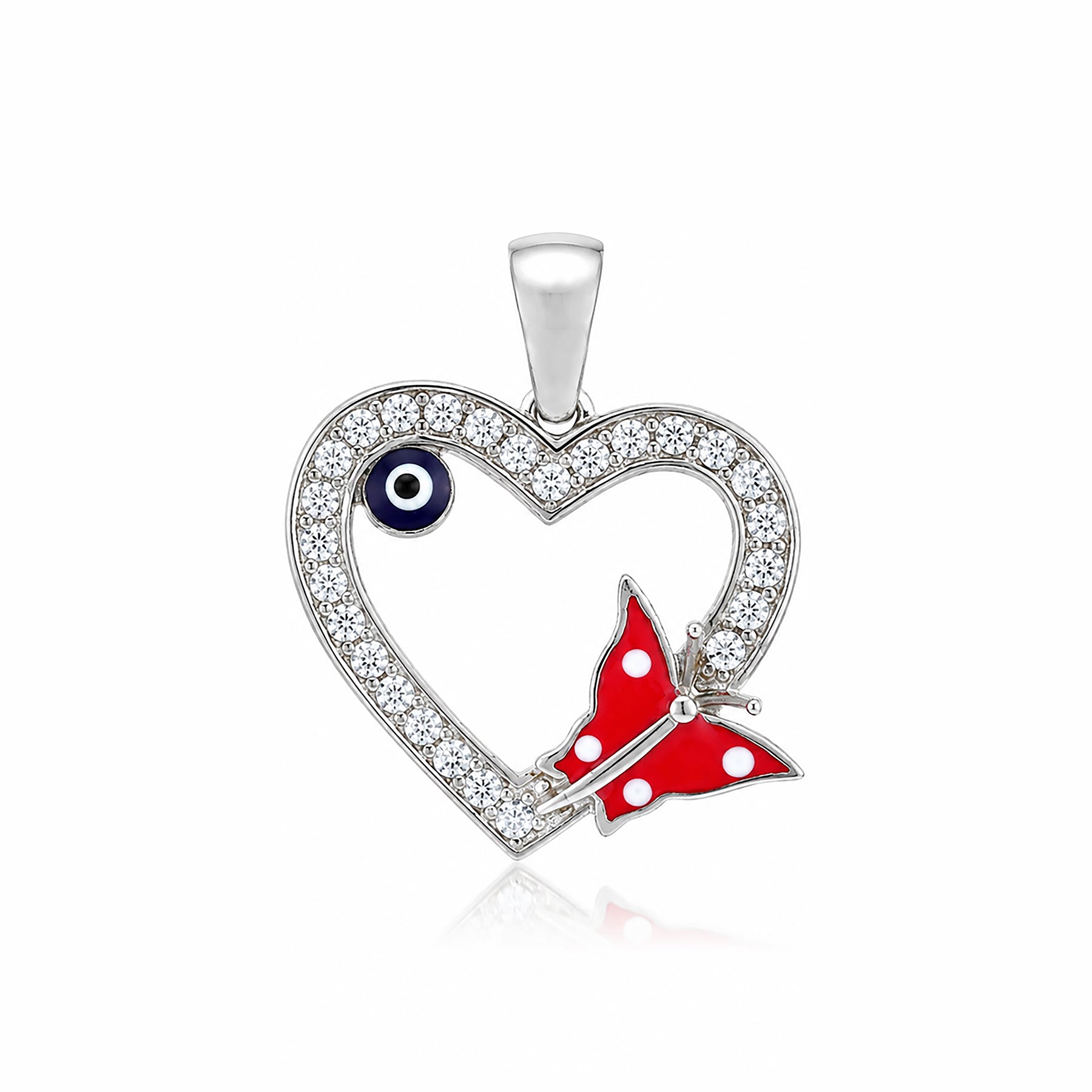 Red Butterfly 925 Sterling Silver Heart Pendant