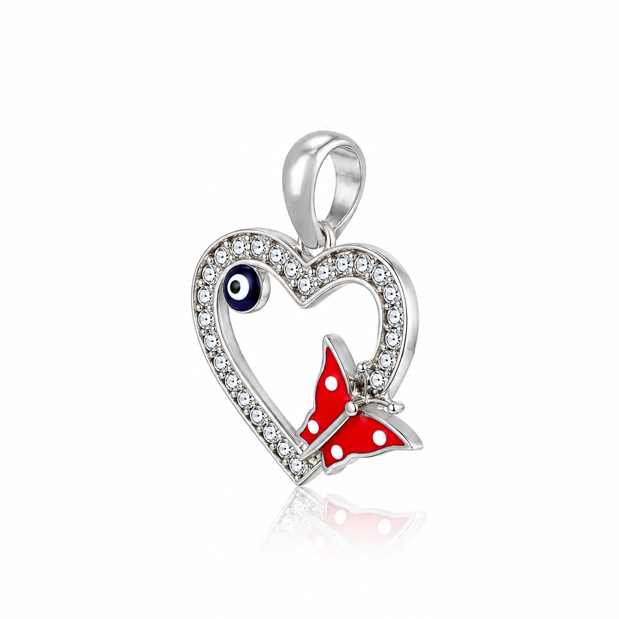 Red Butterfly 925 Sterling Silver Heart Pendant