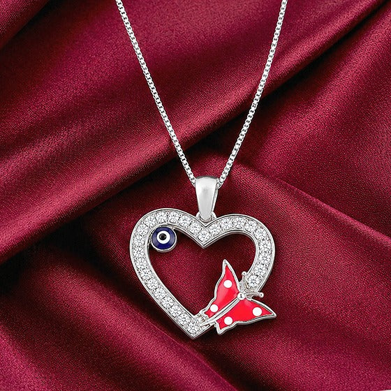 Red Butterfly 925 Sterling Silver Heart Pendant