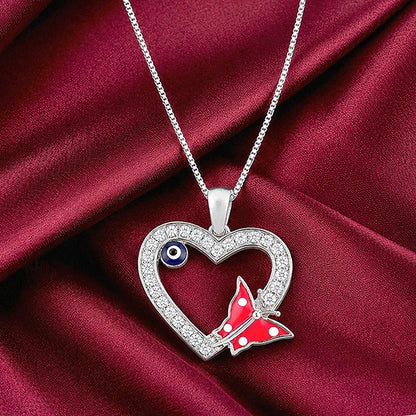 Red Butterfly 925 Sterling Silver Heart Pendant