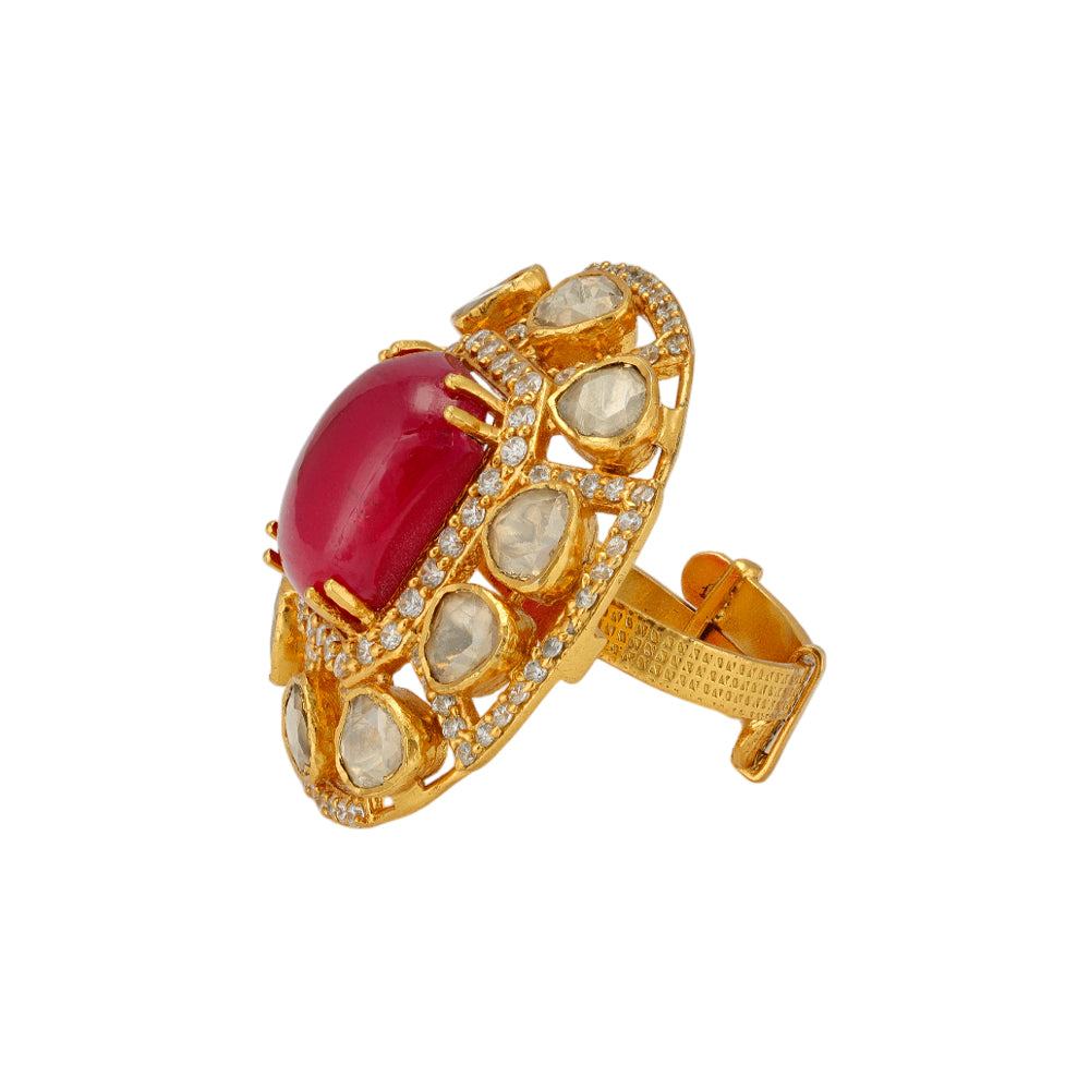 Red Desire Polki Stoned 925 Gold Plated Earrings