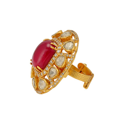 Red Desire Polki Stoned 925 Gold Plated Earrings