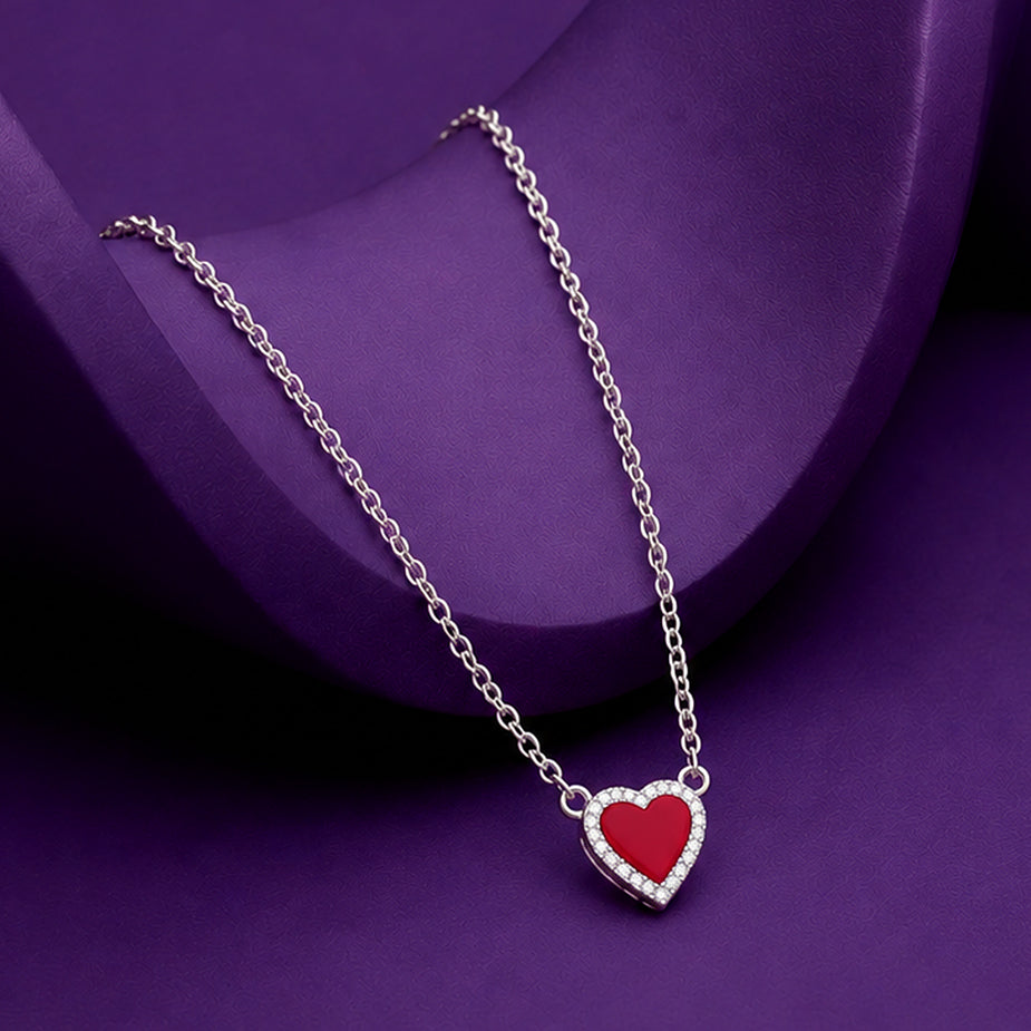 Red Enamel Heart Silver Chain Pendant