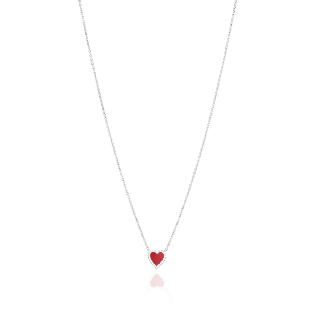 Red Enamel Heart Silver Chain Pendant