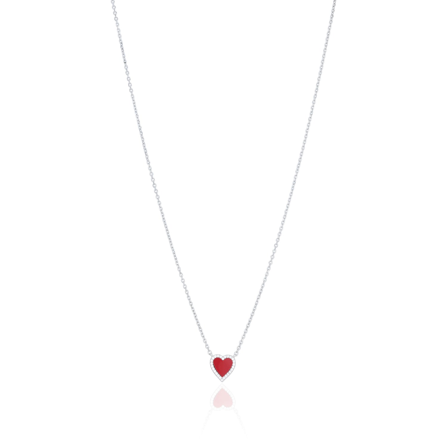 Red Enamel Heart Silver Chain Pendant