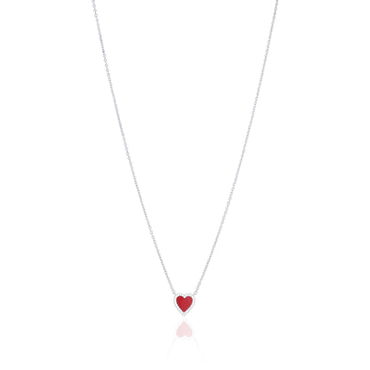 Red Enamel Heart Silver Chain Pendant
