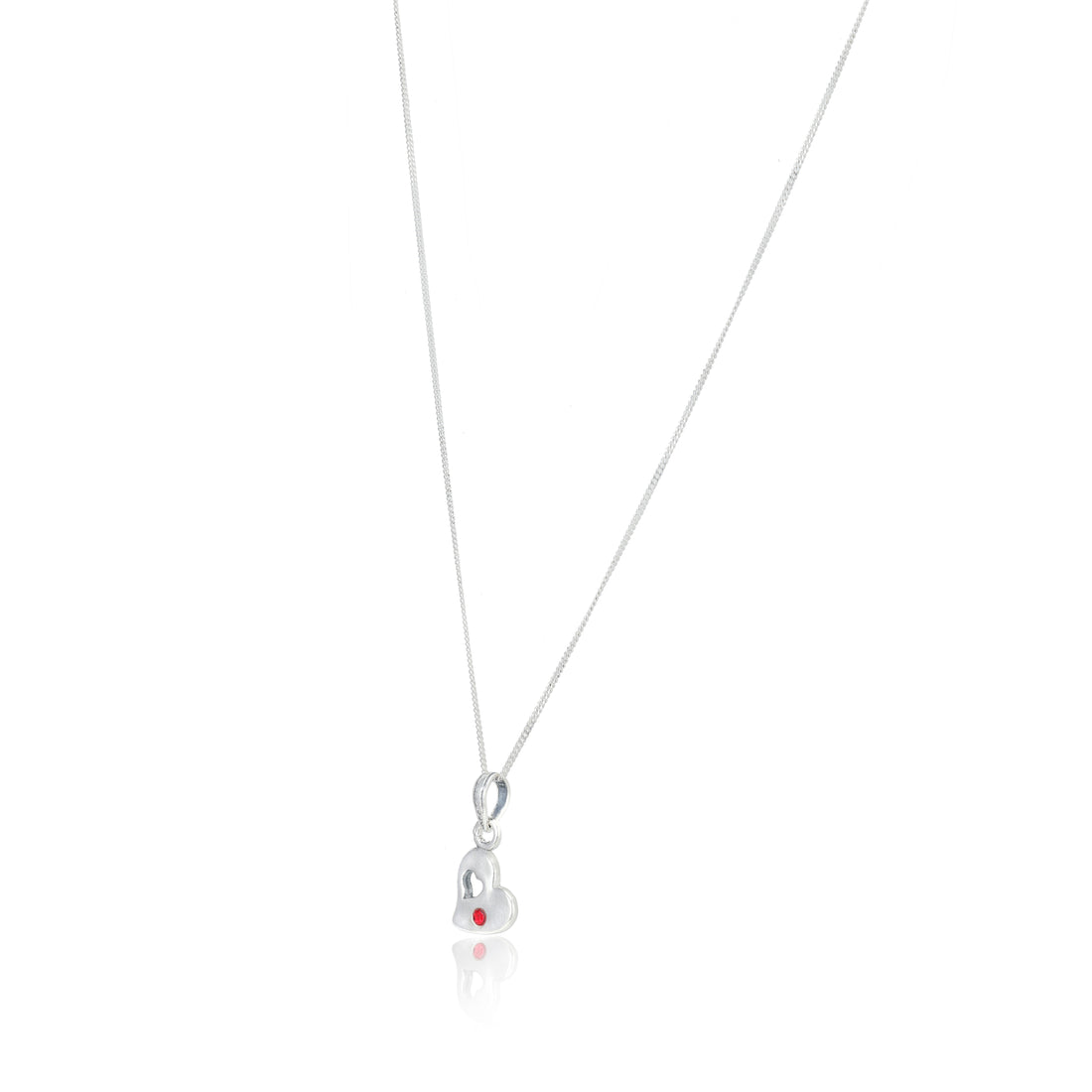 Red Pointed Heart Rhodium Chain Pendants