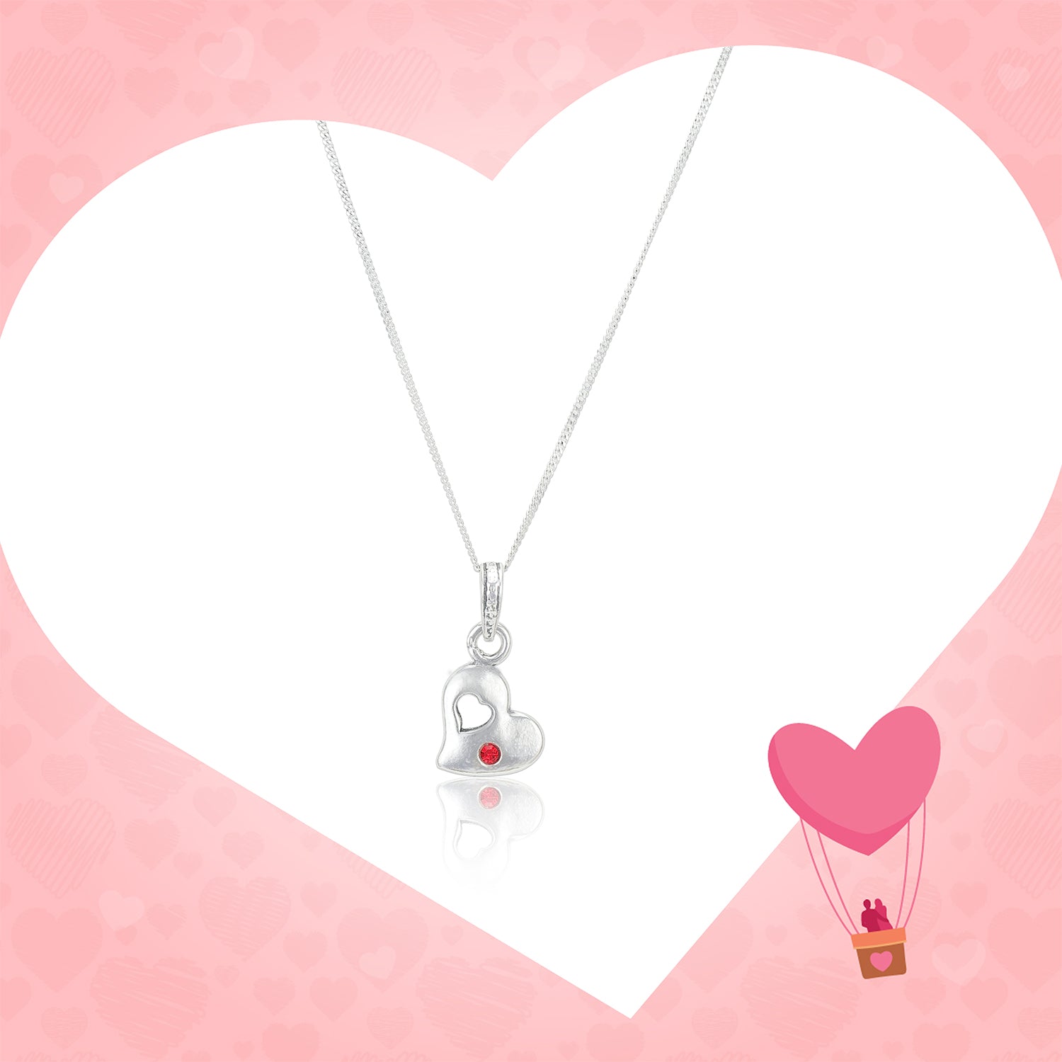 Red Pointed Heart Rhodium Plated Chain Pendants
