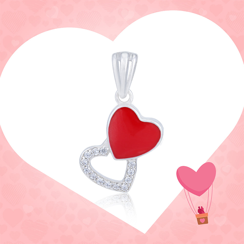 Red Starlight Dual Heart Rhodium Plated Pendants