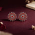 Red Stone Oxidized Silver Sunburst Stud Earrings 