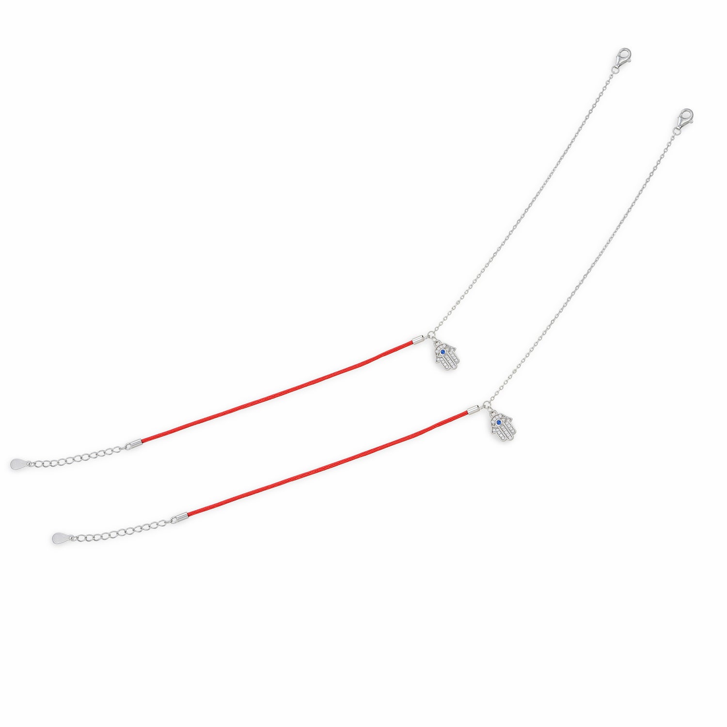 Red String Silver Anklets