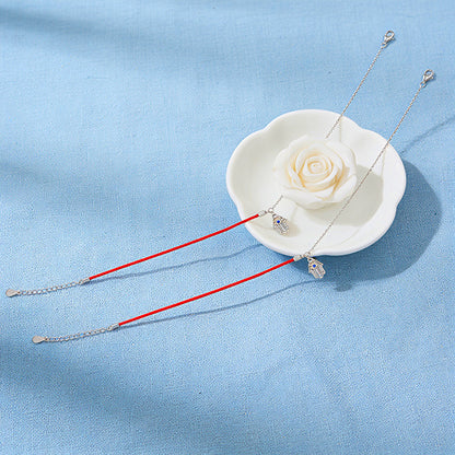 Red String Silver Anklets