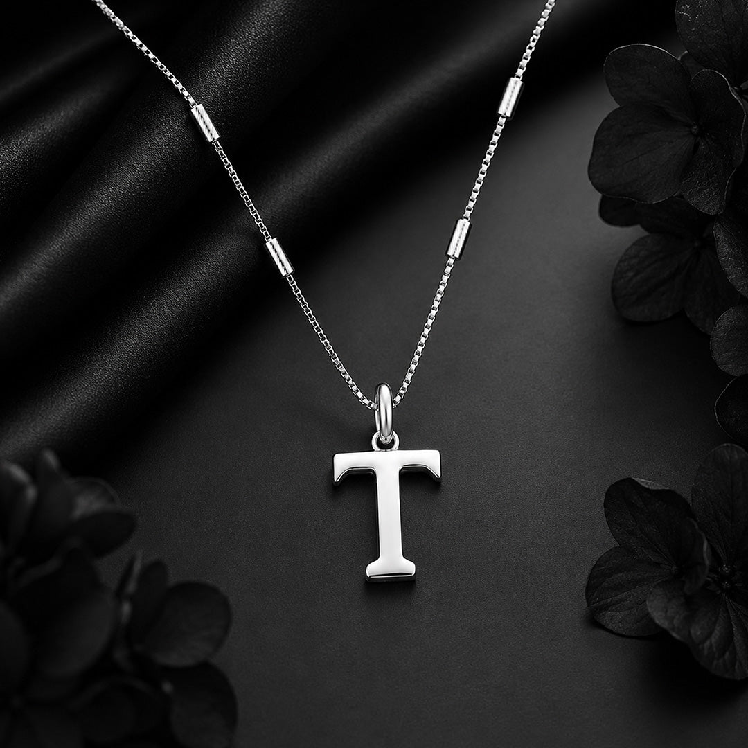 Refined Letter T 925 Sterling Silver Charm Pendant