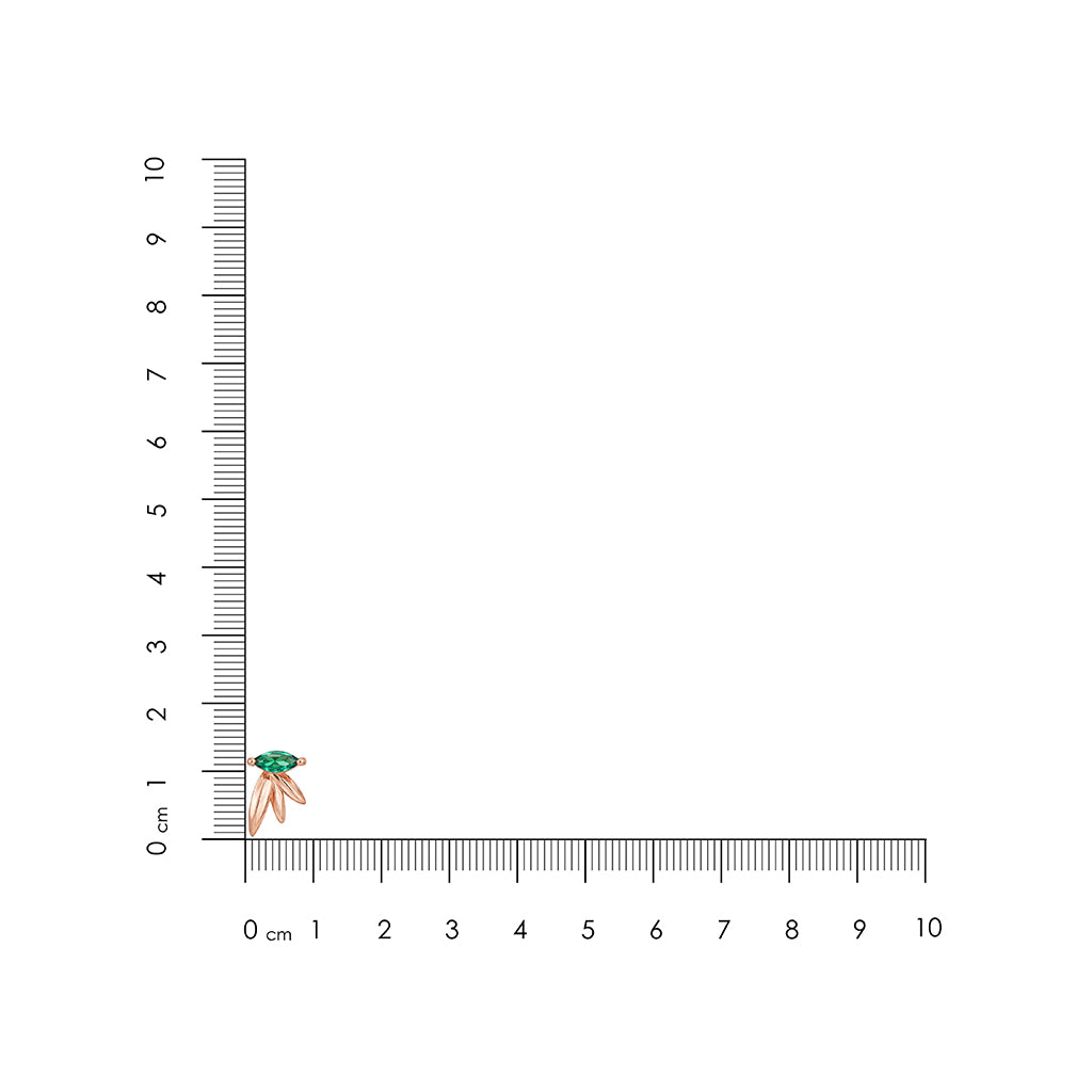 Small green and orange object next to a ruler on a white background