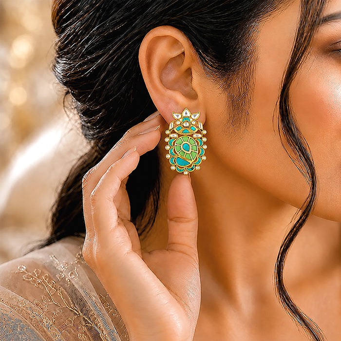 Regal Aqua Blossom 925 Sterling Silver Statement Earrings