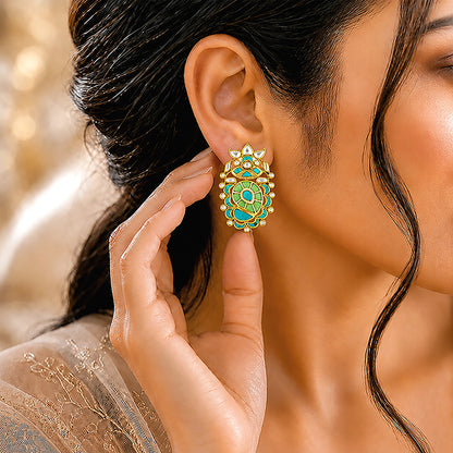 Regal Aqua Blossom 925 Sterling Silver Statement Earrings