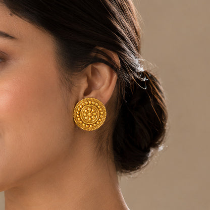 Regal Golden Blossom 925 Sterling Silver Statement Earrings
