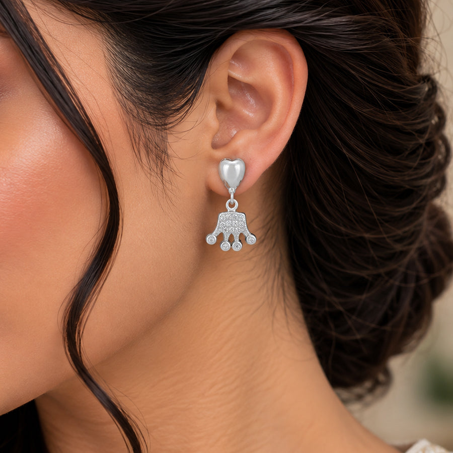 Regal Heart Crown Dangle 925 Sterling Silver Earrings for Women
