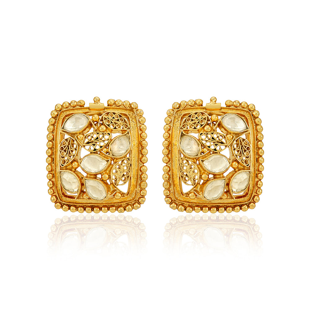 Regal Kundan Filigree 925 Sterling Silver Statement Earrings