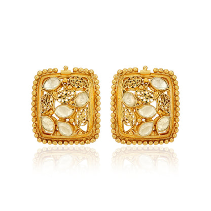 Regal Kundan Filigree 925 Sterling Silver Statement Earrings