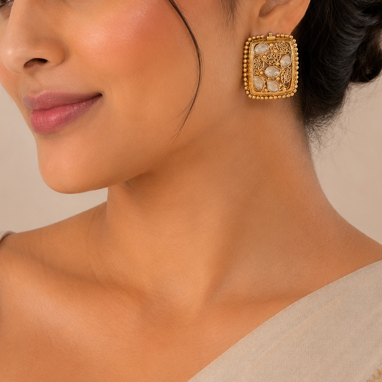 Regal Kundan Filigree 925 Sterling Silver Statement Earrings