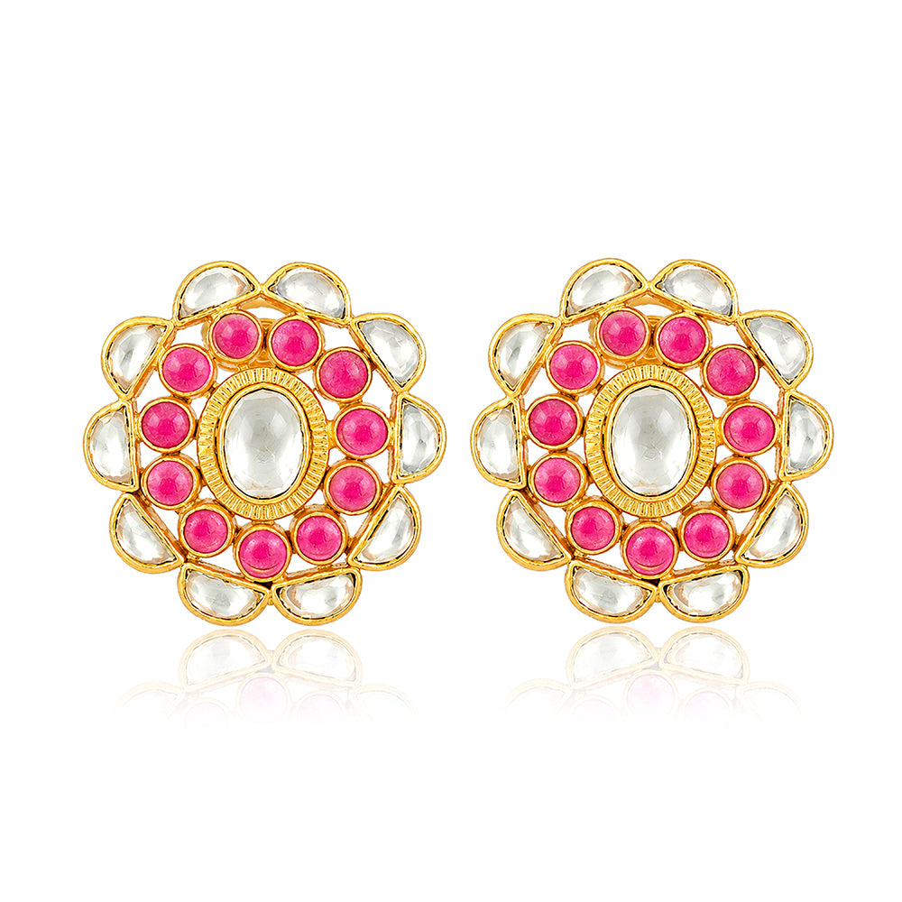 Regal Polki Blossom 925 Sterling Silver Stud Earrings