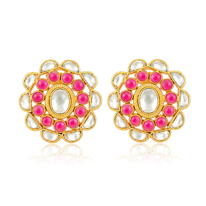 Regal Polki Blossom 925 Sterling Silver Stud Earrings