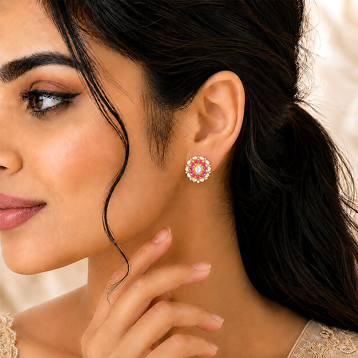 Regal Polki Blossom 925 Sterling Silver Stud Earrings