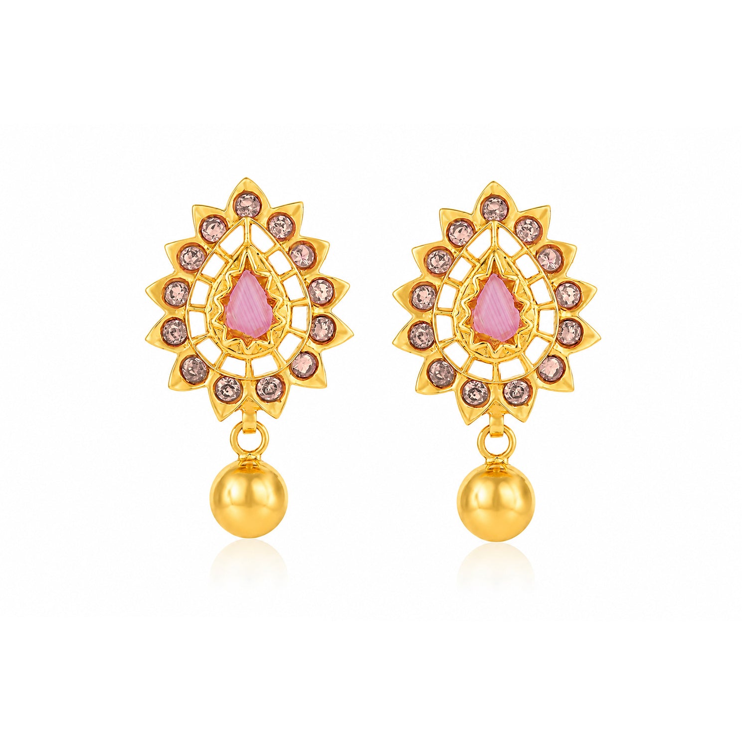 Regal Rose Petal 925 Sterling Silver Golden Drop Earrings