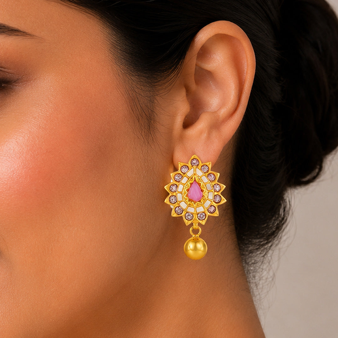 Regal Rose Petal 925 Sterling Silver Golden Drop Earrings