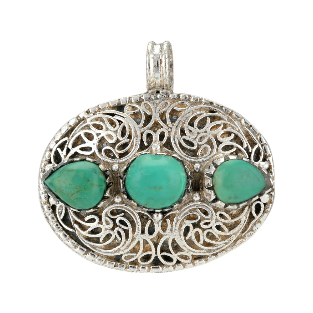 Regal 925 Triple Turquoise Filigree Oxidised Pendants