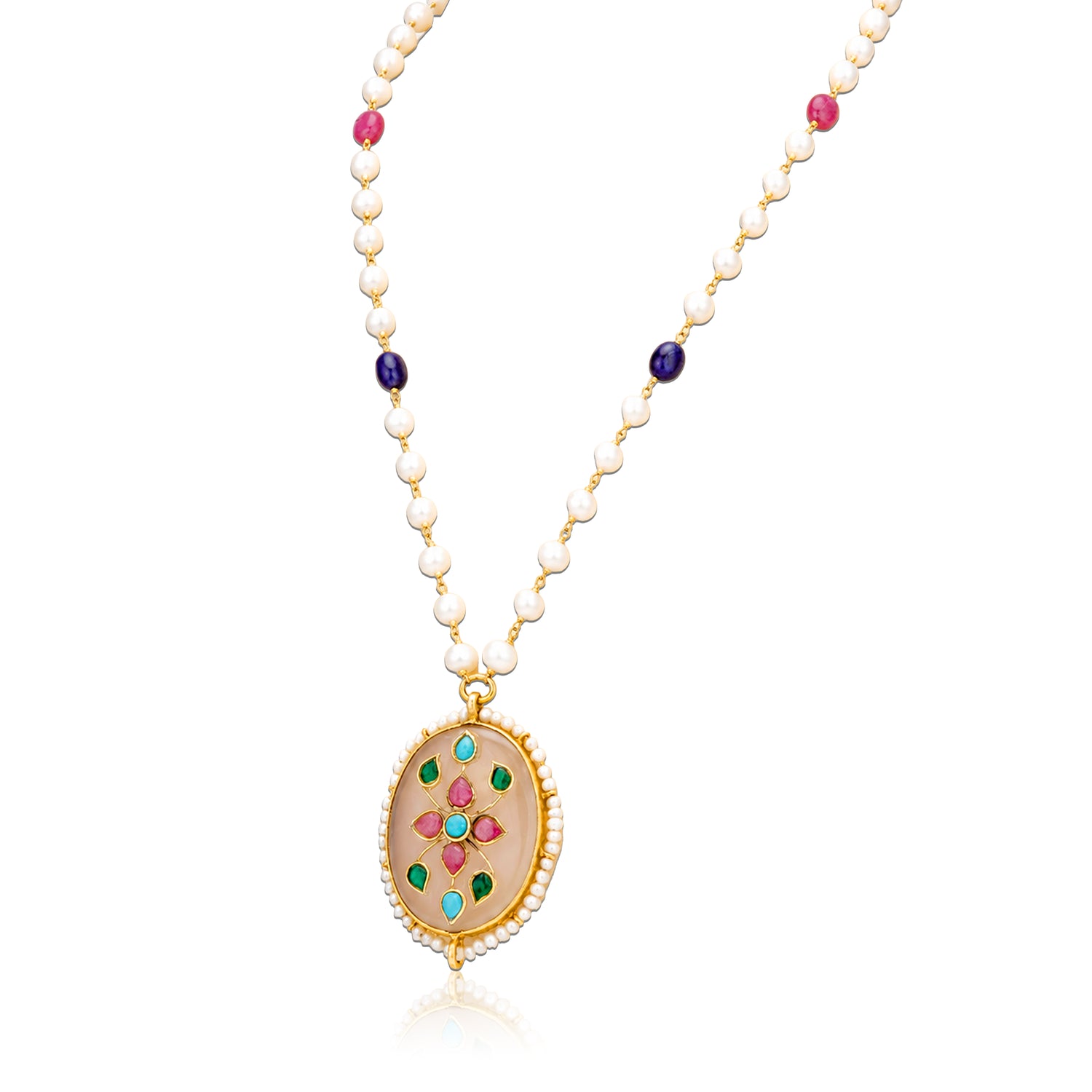 Regal Antique 925 Sterling Silver Pearl Medallion Necklace
