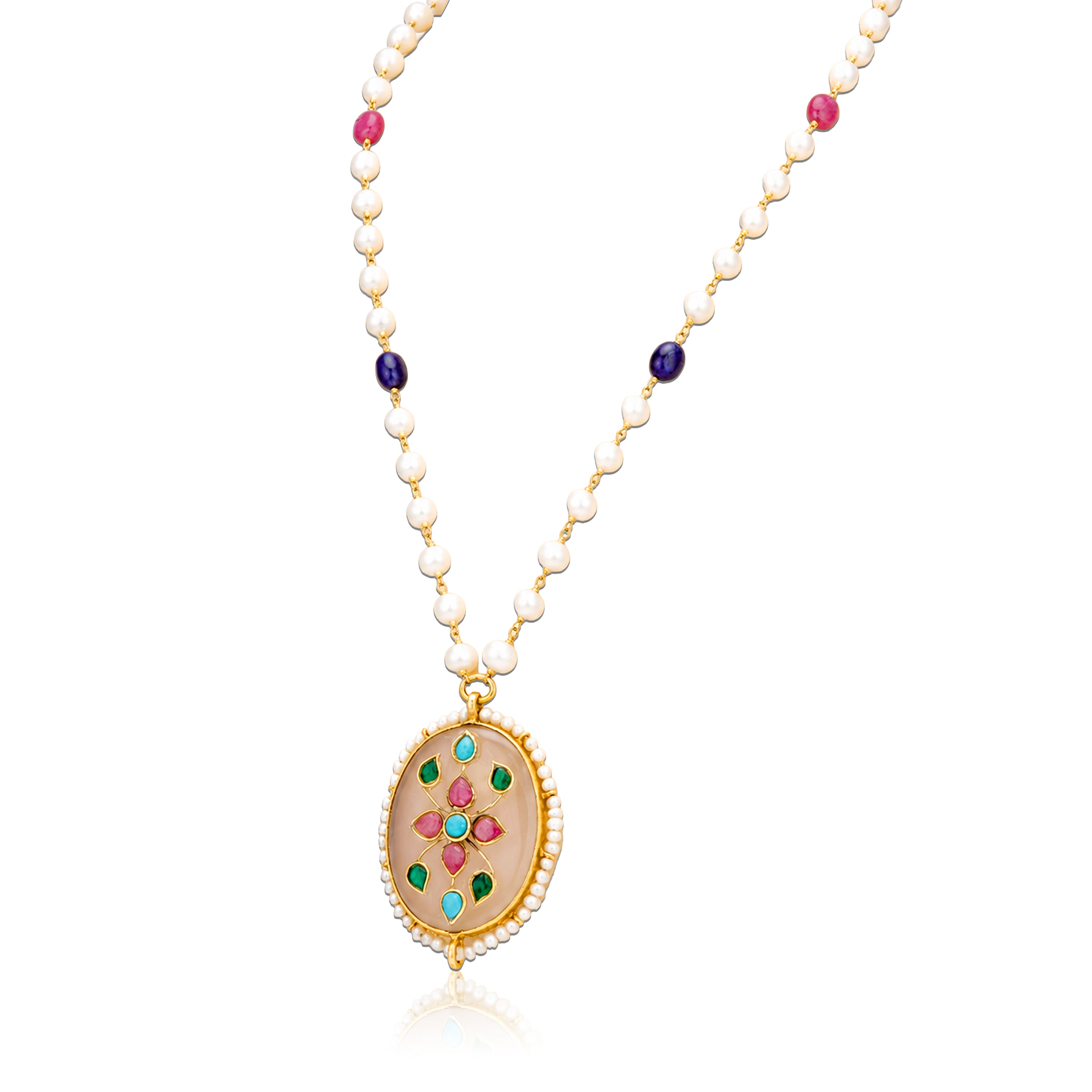 Regal Antique 925 Sterling Silver Pearl Medallion Necklace