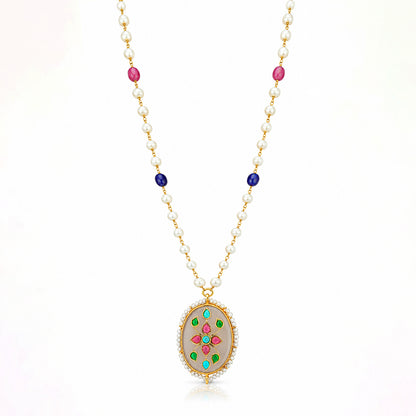 Regal Antique 925 Sterling Silver Pearl Medallion Necklace