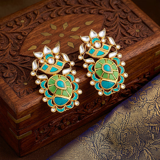 Regal Aqua Blossom 925 Sterling Silver Statement Earrings