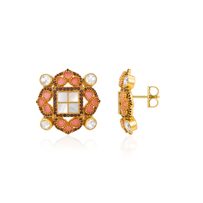 Regal Blush 925 Sterling Silver Golden Floral Pearl Studs